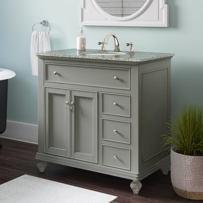 Beachcrest Home Pruitt 36'' Single Bathroom Vanity with Granite Vanity